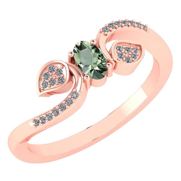 Certified 0.28 CTW Green Amethyst And Diamond 14k Rose