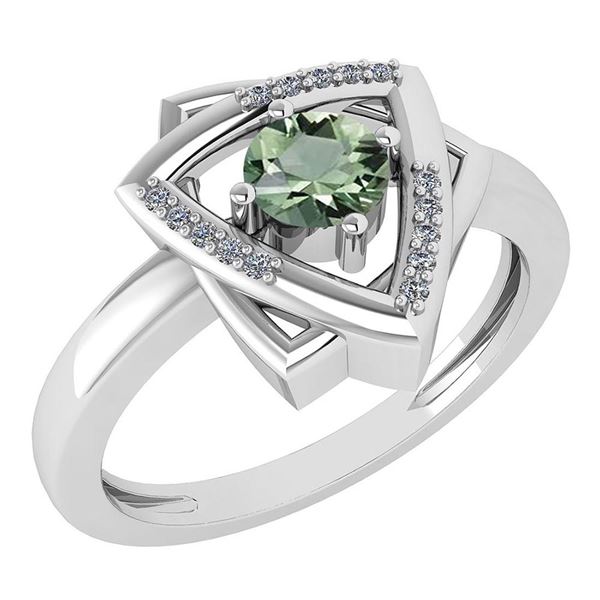 Certified 0.29 Ctw Green Amethyst And VS/SI1 Diamond Ha