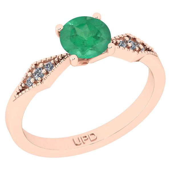 Certified 0.56 Ctw SI2/I1 Emerald And Diamond 14K Rose