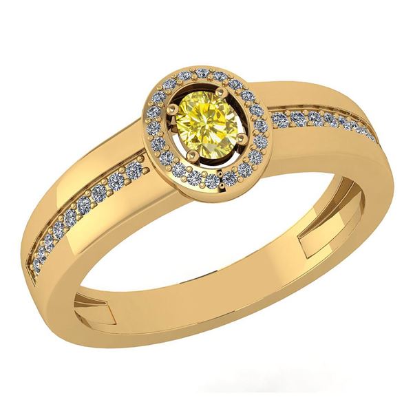 Certified 0.35 Ctw Treated Fancy Yellow Diamond 14K Yel