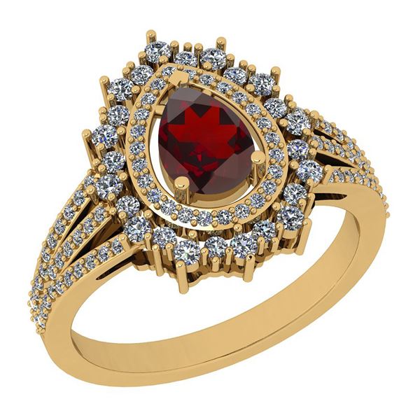 Certified 1.45 Ctw I2/I3 Garnet And Diamond 14K Yellow