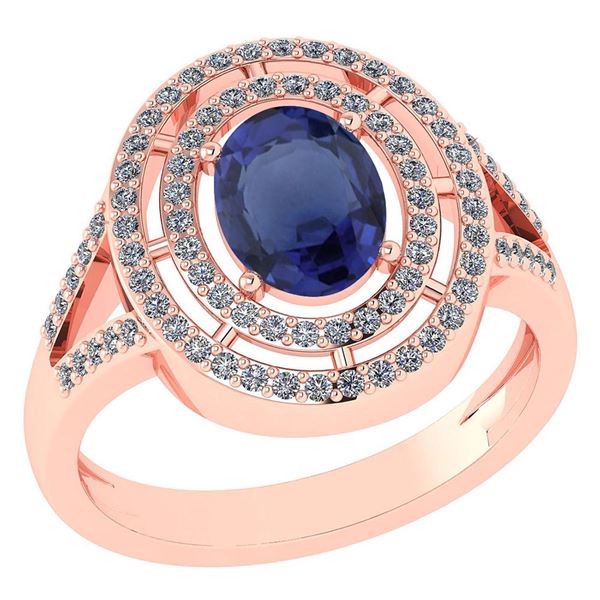 Certified 1.66 Ctw Blue Sapphire And Diamond 14k Rose G