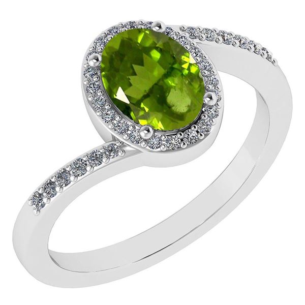 Certified 1.44 Ctw Peridot And Diamond 14k White Gold H