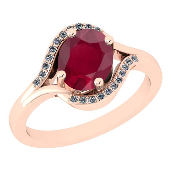 Certified 2.11 Ctw I2/I3 Ruby And Diamond 14K Rose Gold