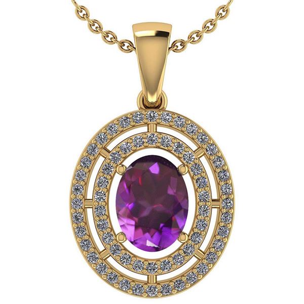 Certified 1.56 Ctw Amethyst And Diamond 18K Yellow Gold