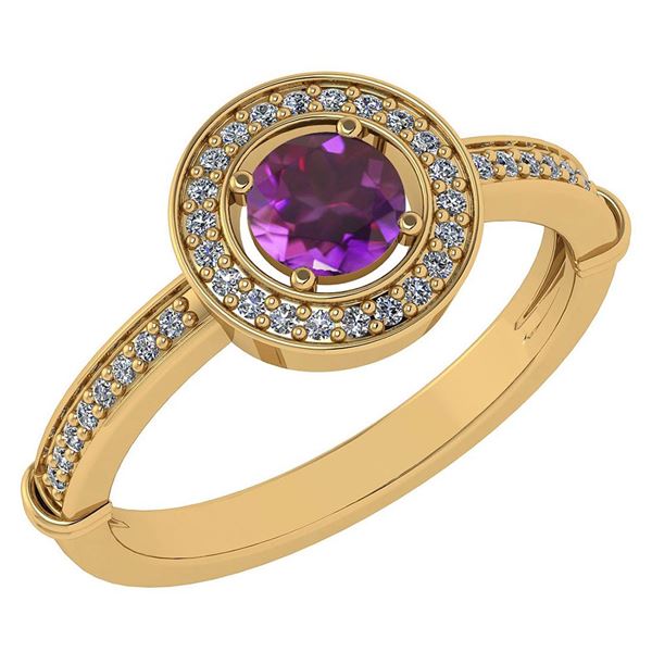 Certified 0.94 Ctw Amethyst And Diamond 14k Yellow Gold