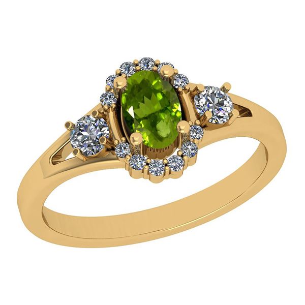 Certified 0.79 Ctw i2/i3 Peridot And Diamond 10K Yellow