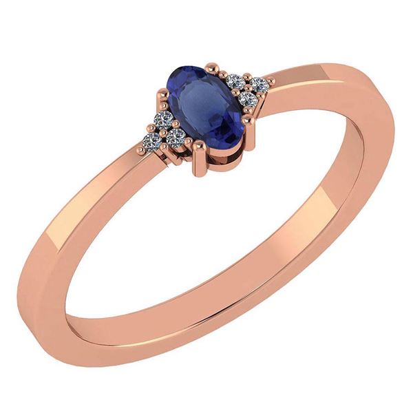 Certified 0.24 Ctw Blue Sapphire And Diamond 18K Rose G
