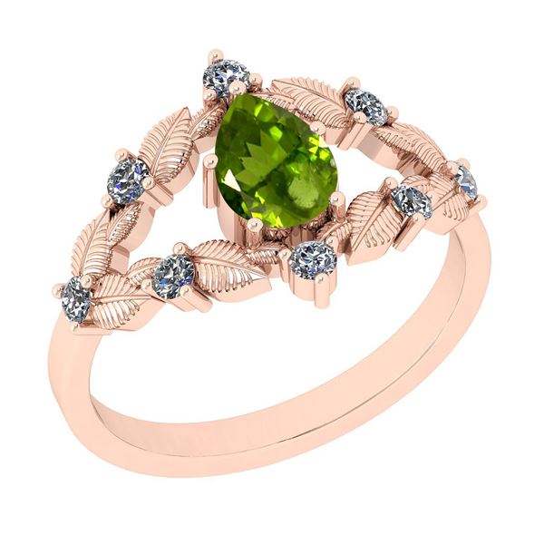 Certified 0.78 Ctw I2/I3 Peridot And Diamond 10K Rose G