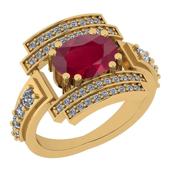 Certified 2.56 Ctw I2/I3 Ruby And Diamond 14K Yellow Go