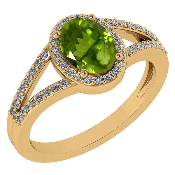 Certified 1.52 Ctw Peridot And Diamond 14k Yellow Gold