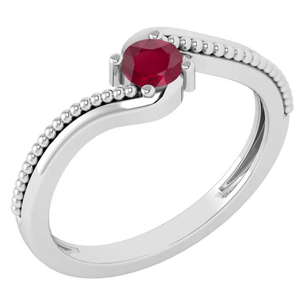 Certified 0.50 Ctw Genuine Ruby 14K White Gold Ring