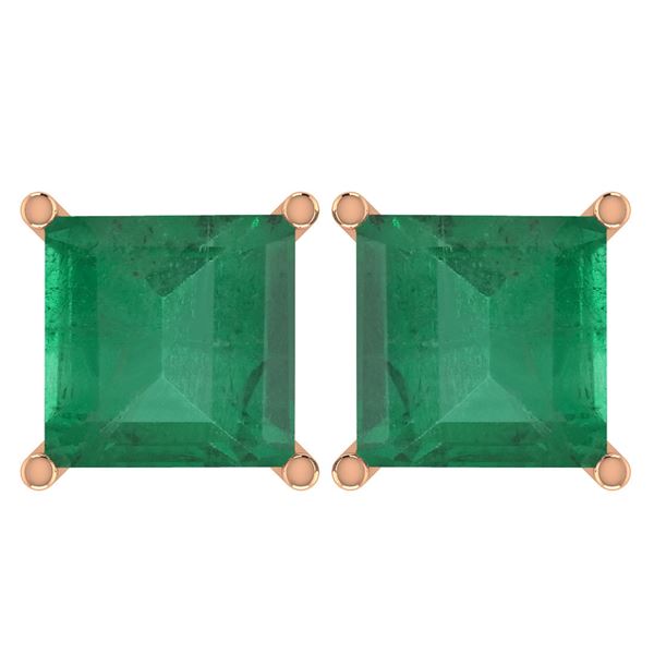 Certified 11.24 Ctw Genuine Emerald 14K Rose Gold Stud
