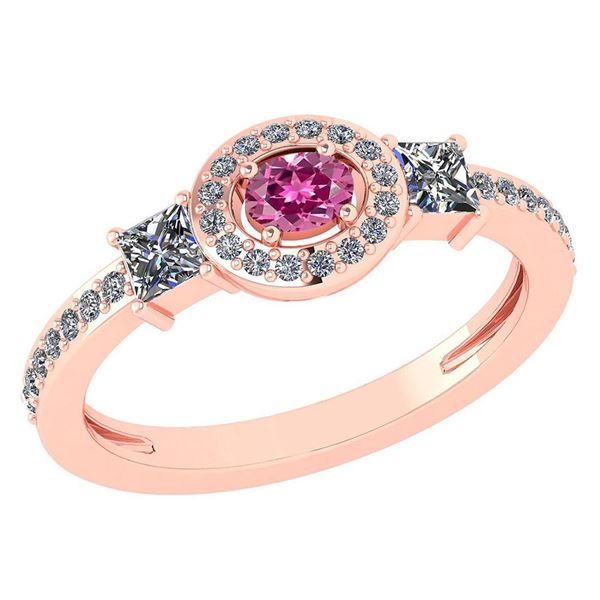 Certified 0.77 Ctw Pink Tourmaline And Diamond 14k Rose