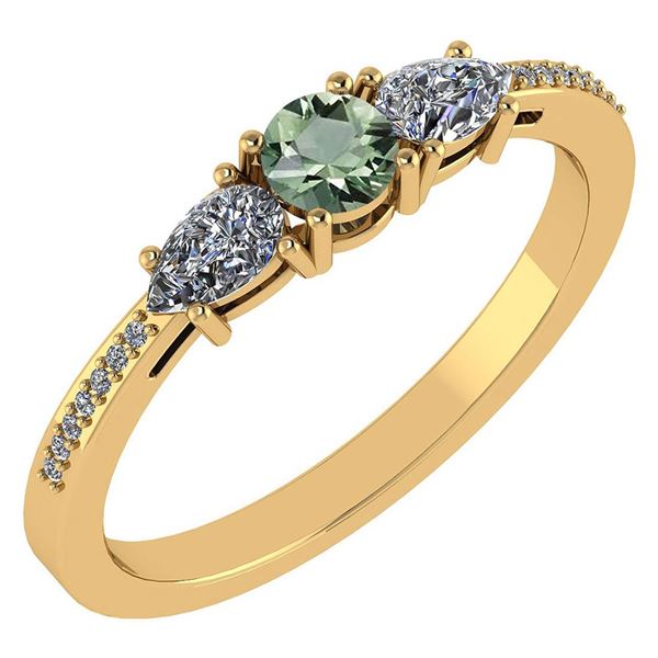 Certified 0.77 Ctw Green Amethyst And Diamond 18K Yello