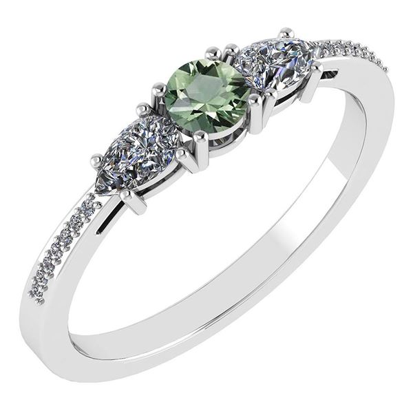 Certified 0.77 Ctw Green Amethyst And Diamond 18K White