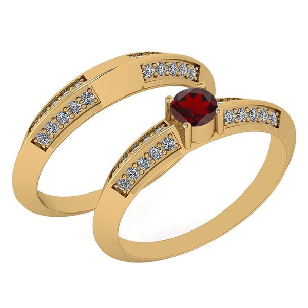 Certified 0.55 Ctw Garnet And Diamond VS/SI1 2 Pcs Ring