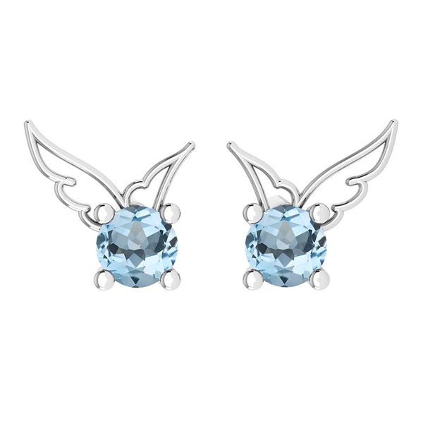 Certified 0.50 Ctw Blue Topaz Stud Earrings 14K Gold Wh