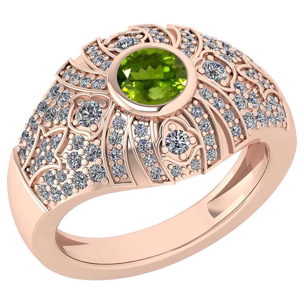 Certified 1.04 Ctw Peridot And Diamond VS/SI1 Halo Ring