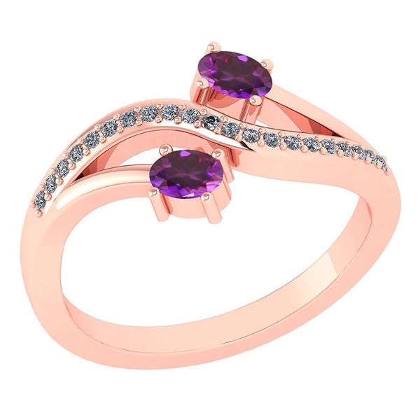Certified 0.53 Ctw Amethyst And Diamond 14k Rose Gold H