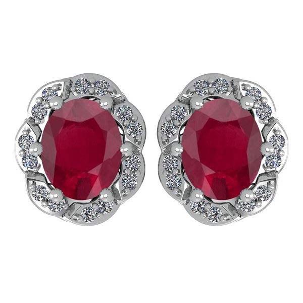 Certified 0.88 Ctw Ruby And Diamond 14K White Gold Stud