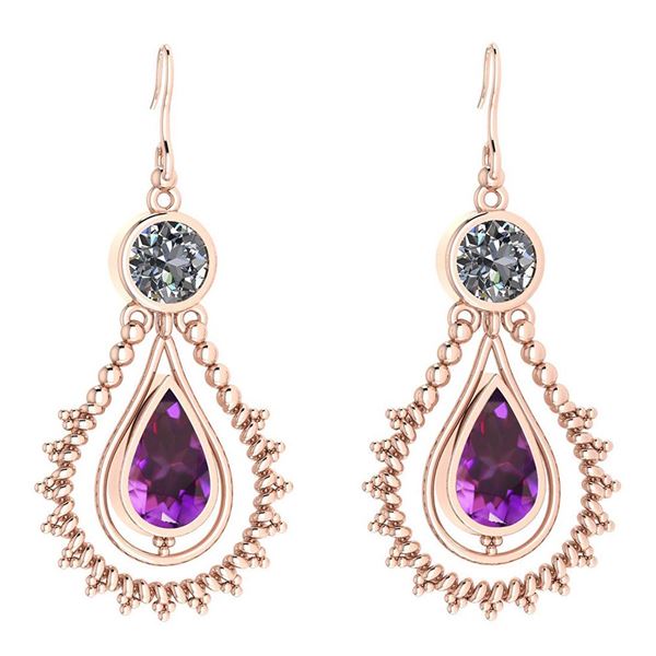 Certified 5.18 Ctw Amethyst And Diamond SI2/I1 Dangling