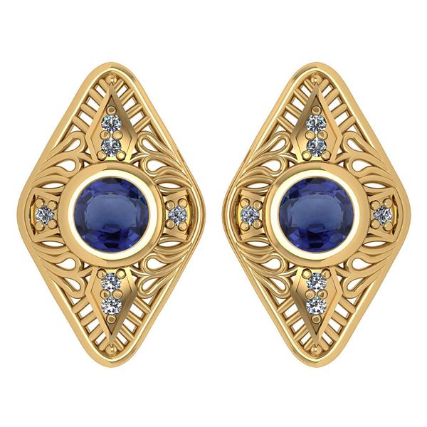 Certified 1.46 Ctw Blue Sapphire And Diamond 18k Yellow