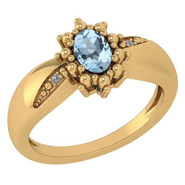 Certified 0.51 Ctw Aquamarine And Diamond 14k Yellow Go