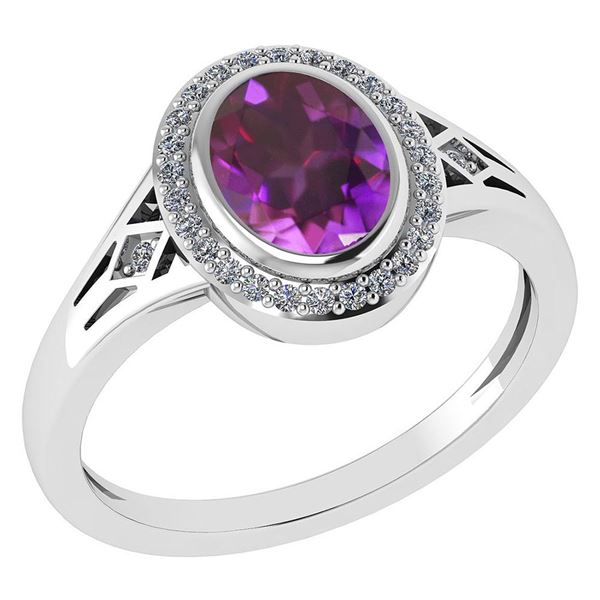 Certified 1.39 Ctw Amethyst And Diamond 14k White Gold