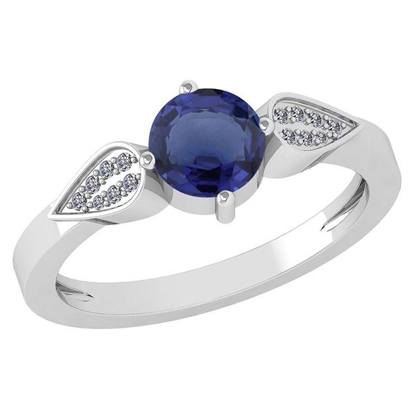 Certified 1.12 Ctw Blue Sapphire And Diamond 14k White