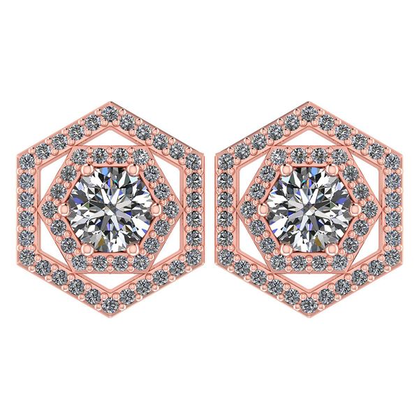 Certified 1.38 Ctw Diamond 14k Rose Gold Halo Stud Earr