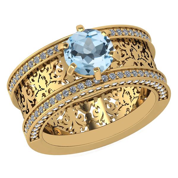Certified 1.81 Ctw Aquamrine And Diamond Wedding/Engage
