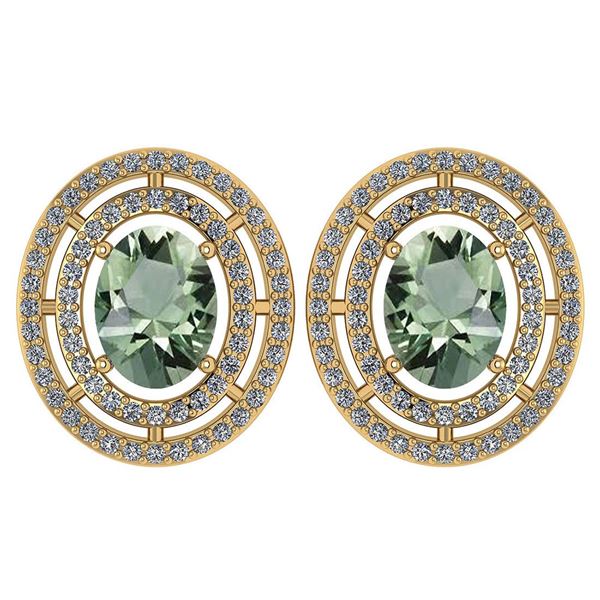 Certified 3.12 CTW Green Amethyst And Diamond 14k Yello