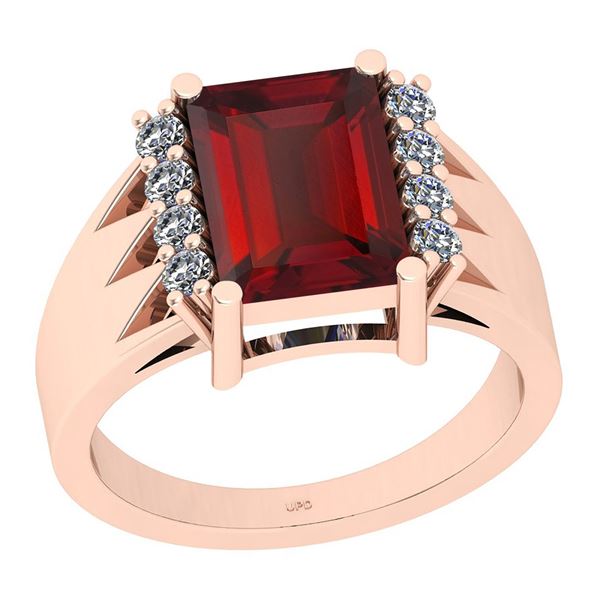 Certified 3.48 Ctw I2/I3 Garnet And Diamond 14K Rose Go