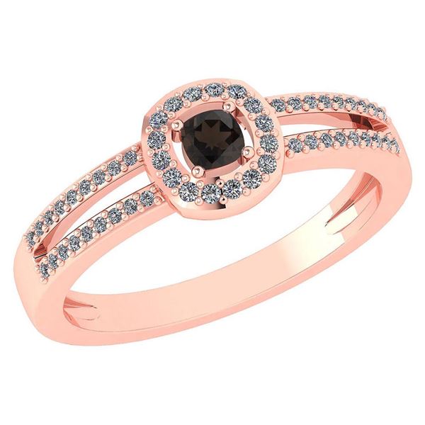 Certified 0.57 Ctw Smoky Quarzt And Diamond 14k Rose Go