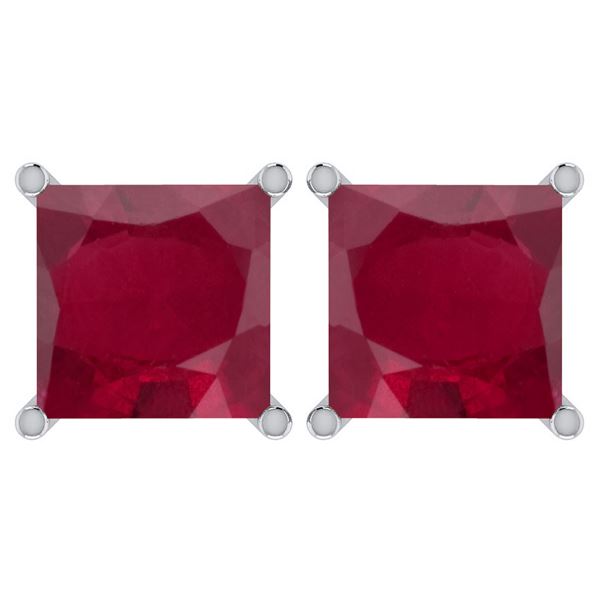 Certified 11.24 Ctw Genuine Ruby 14K White Gold Stud Ea