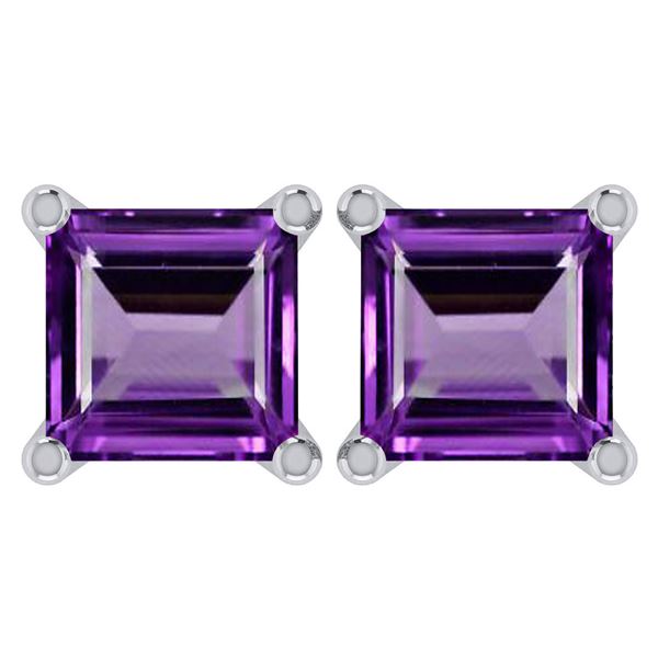 Certified 6.00Ctw Genuine Amethyst 14K White Gold Stud