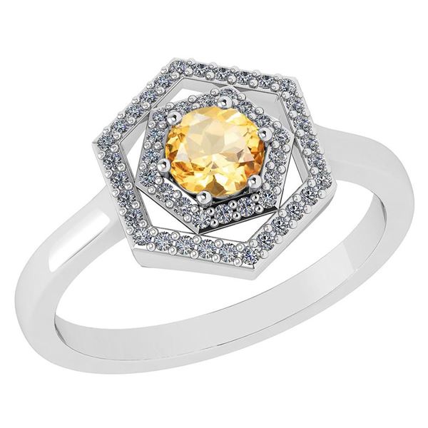 Certified 0.69 Ctw Citrine And Diamond Platinum Halo Ri