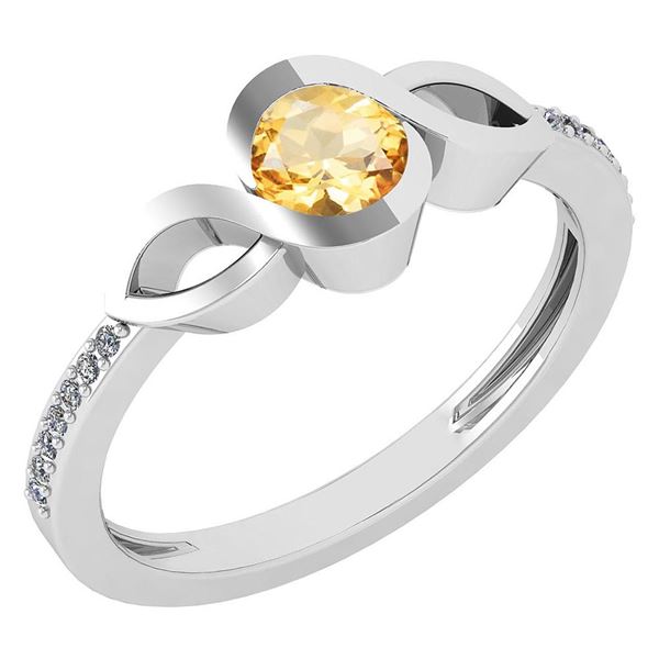 Certified 0.52 Ctw Citrine And Diamond 18K White Gold R