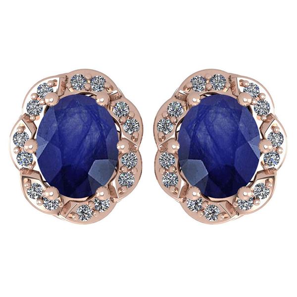 Certified 0.88 Ctw Blue Sapphire And Diamond 14K Rose G