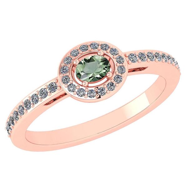 Certified 0.29 Ctw Green Amethyst And Diamond 14k Rose