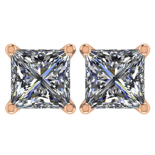 Certified 2.00 Ctw Diamond 14K Rose Gold Stud Earring M