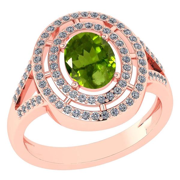 Certified 1.66 Ctw Peridot And Diamond 14k Rose Gold Ha