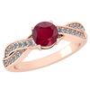Certified 1.05 Ctw Ruby And Diamond 14K Rose Gold Halo