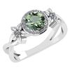 Certified 1.00 Ctw Green Amethyst And Diamond 14k White