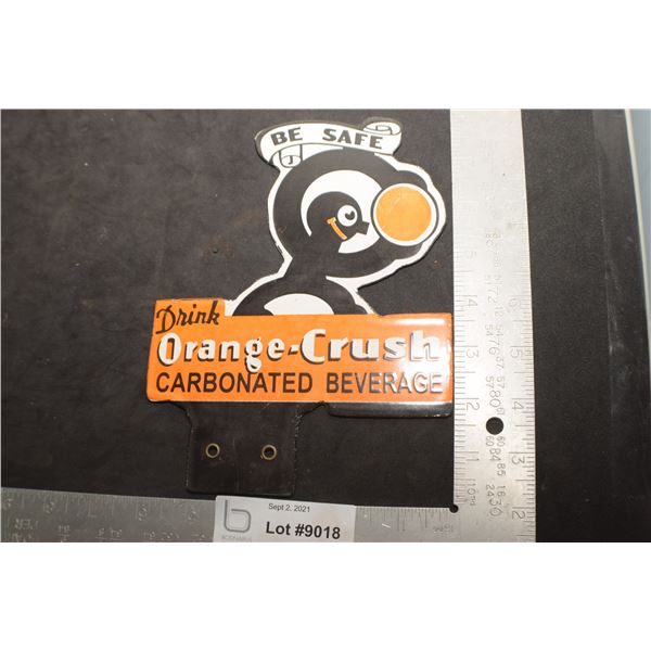 HEAVY  PORCELAIN ORANGE CRUSH LICENSE PLATE TOPPER  SIGN FANTASY