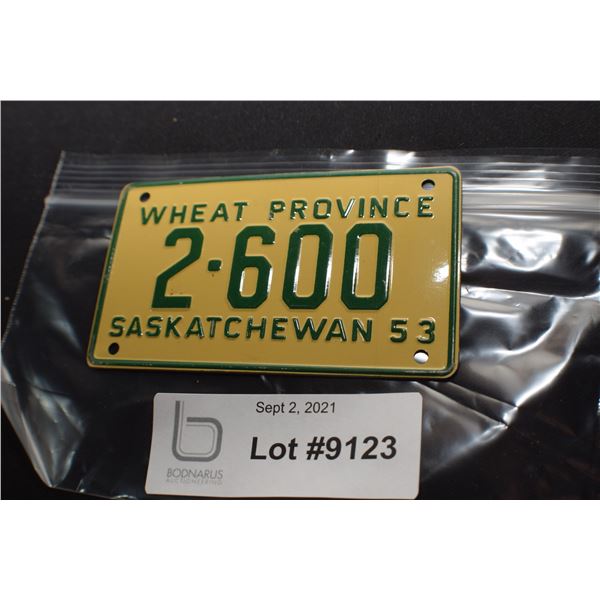 1953 WHEATIES CEREAL MINI LICENSE PLATE SASKATCHEWAN