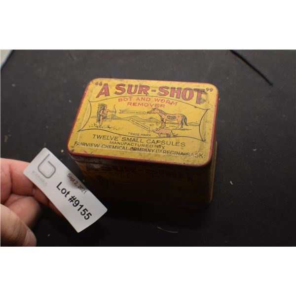 ANTIQUE REGINA SASK VETERINARY SUR-SHOT MEDICINE TIN