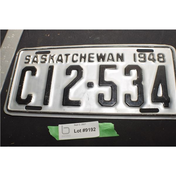 1948 N/MINT SASKATCHEWAN LICENSE PLATE