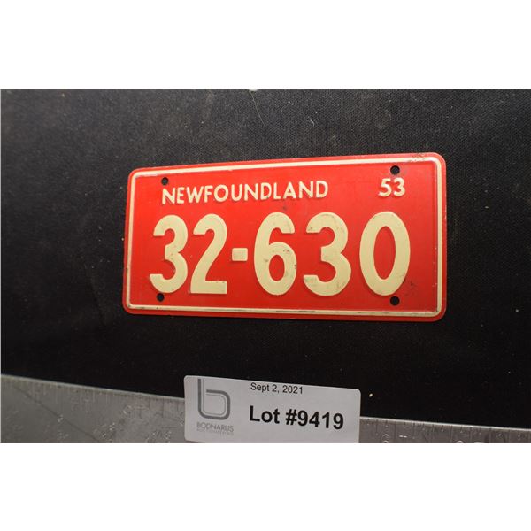 1953 WHEATIES CEREAL MINI LICENSE PLATE NFLD